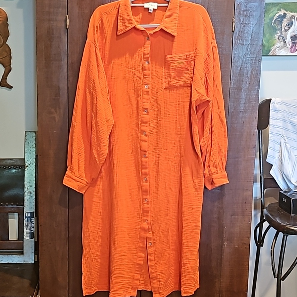 AURA WOMENS 100% COTTON GAUZE MAXI DRESS SZ LARGE